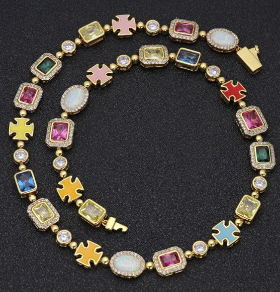 Gold-Plated Hip-Hop Gemstone Necklace - Apexluxary